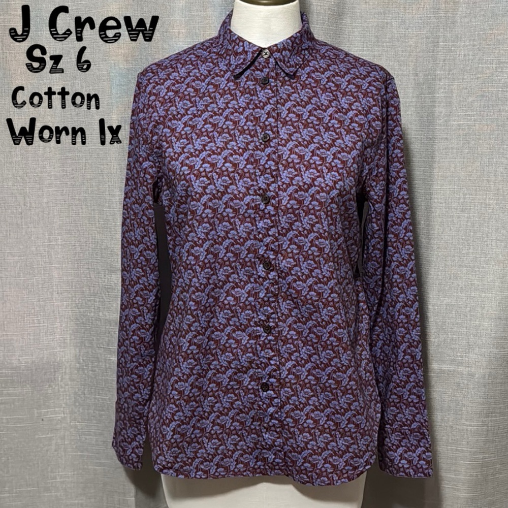 J Crew “Made with Liberty” Fabric Button Up Blouse-100% Cotton-6-Like New-Purple